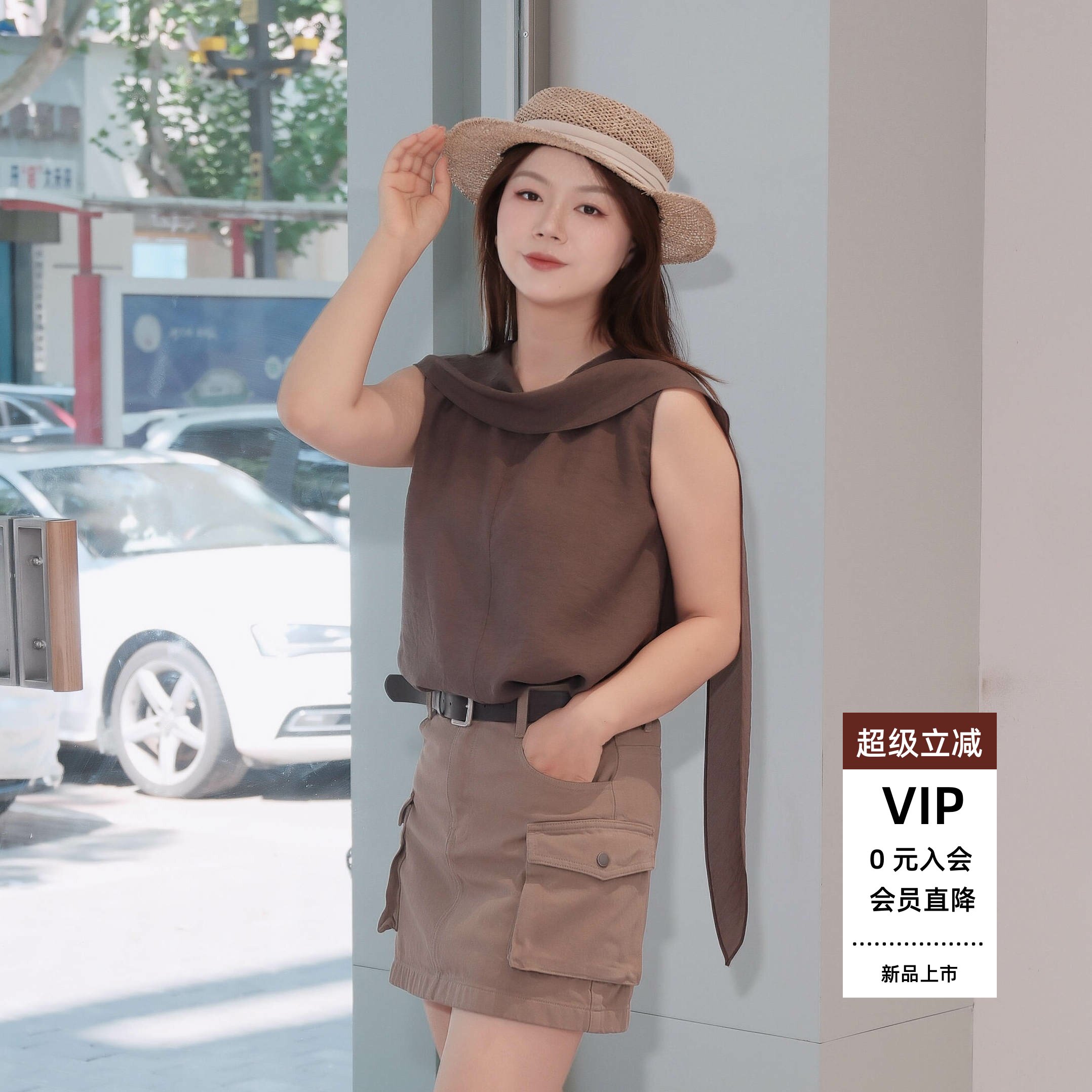 百搭无袖飘带领衬衫女上衣