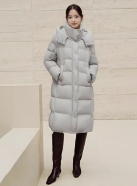 arioseo品艾诺丝官方旗舰店2025冬装长款连帽羽绒服外套AR004139