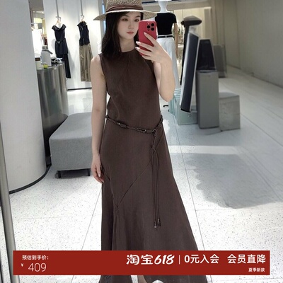 夏款收腰亚麻无袖连衣裙