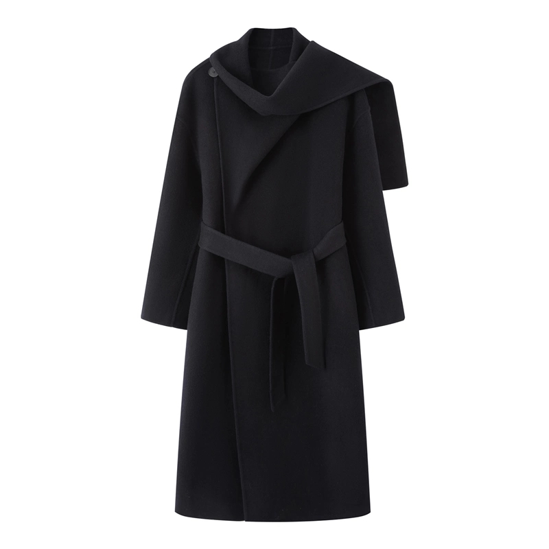 冬款围脖双面呢大衣女外套