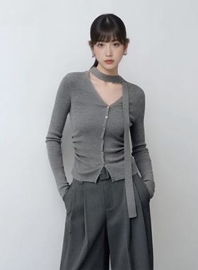 ariose品艾诺丝官方旗舰店正品2026春新款V领飘带针织衫BR801145