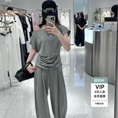 针织套装女抽绳阔腿裤套装