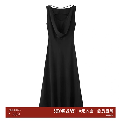 黑色简约无袖A字收腰显瘦长裙