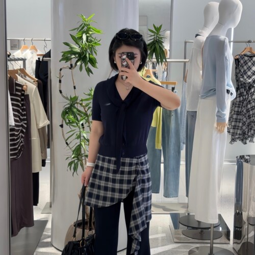短袖针织衫女百搭披肩假两件上衣