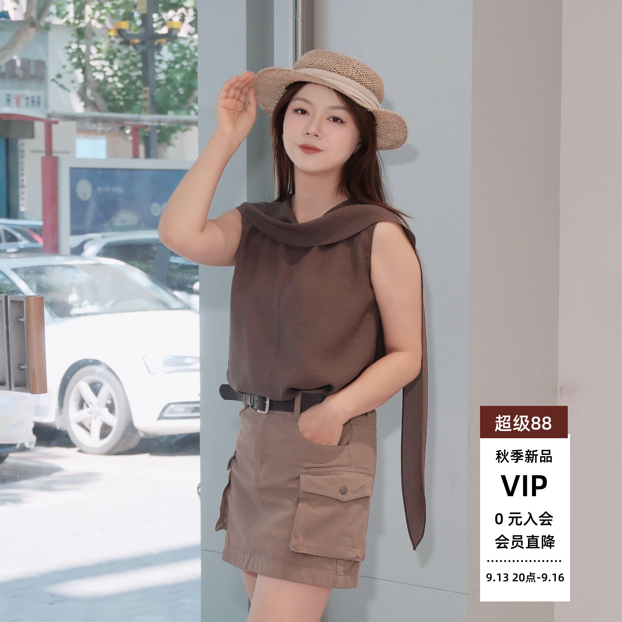百搭无袖飘带领衬衫女上衣