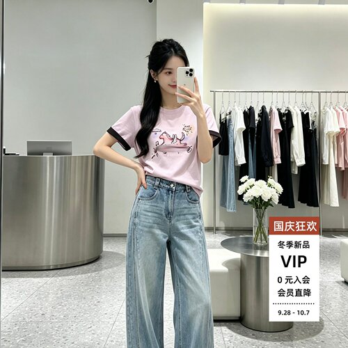纯棉小马印花短袖T恤色