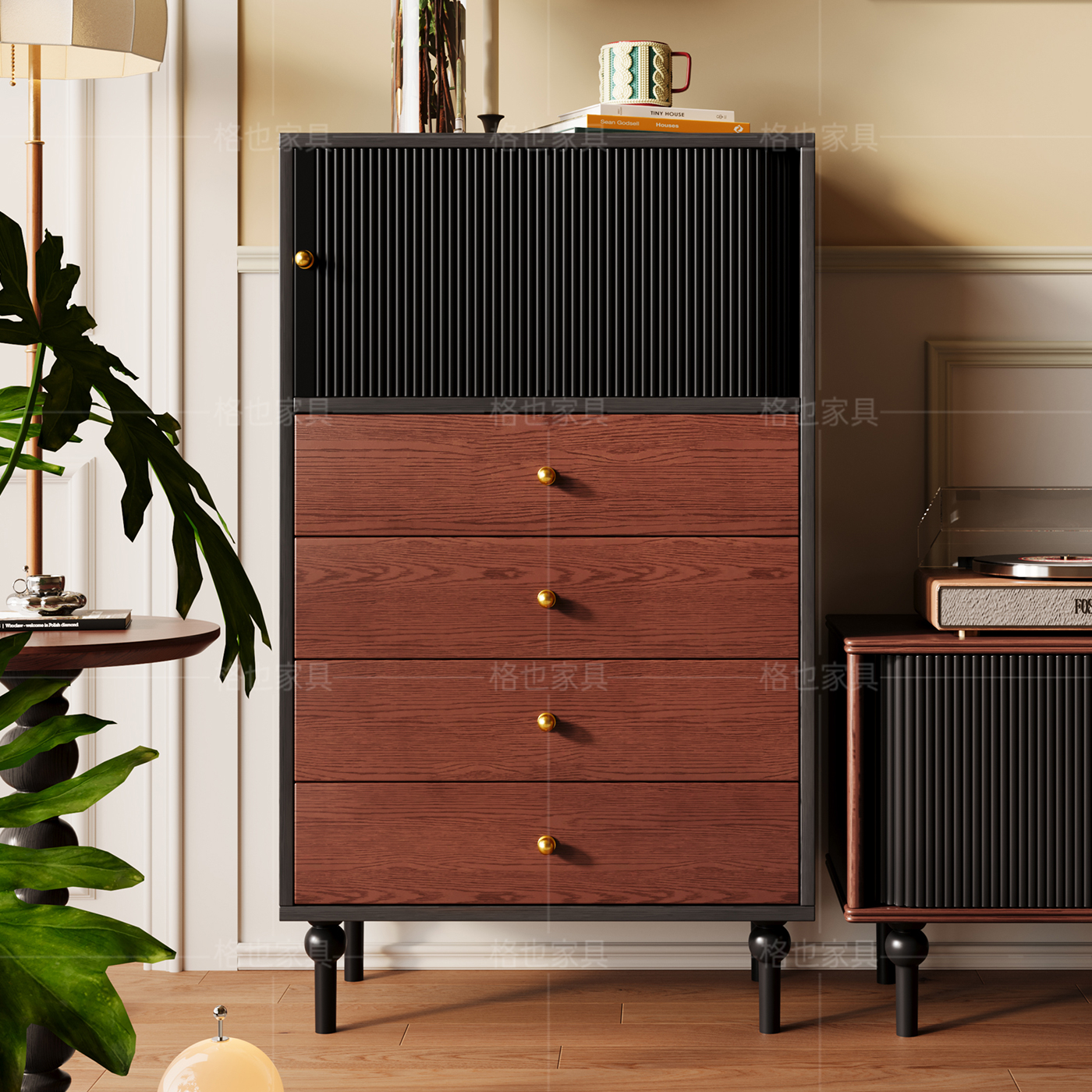 法式复古全实木霍格沃茨五斗柜中古风客厅家用小户型红橡木储物柜