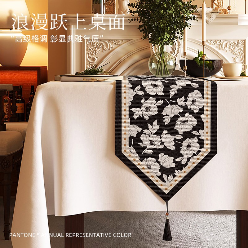 中古风餐桌桌旗轻奢高端长条茶席茶桌垫布电视柜边柜台面装饰盖布