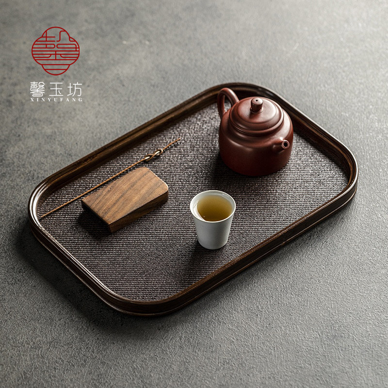 馨玉坊长方形竹制托盘日式编织席面小干泡台禅意藤编茶盘餐点盘
