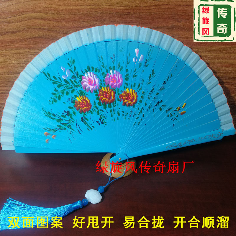 配旗袍西班牙扇子木质扇女款高档纯手绘工艺木扇中国风走秀用折扇