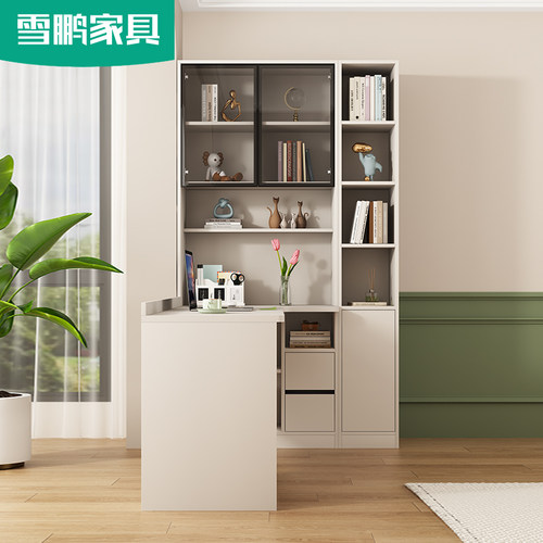 简约转角书桌书柜一体书房办公桌电脑桌卧室儿童学习桌