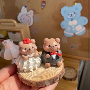 情人节卡通奶油霜小动物生日蛋糕装 饰摆件毛线狗兔子情侣爱心