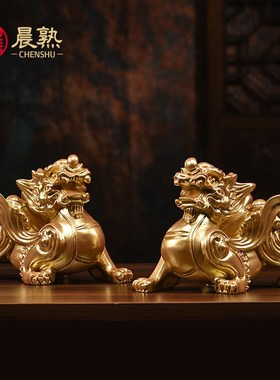 木雕貔貅摆件金色实木办公室桌面客厅装饰招财镇宅乔迁开业送礼