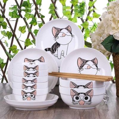 新品 碗筷盘子可 碗碟套装 16头泡面汤碗盘家用组合吃饭陶瓷餐具中式
