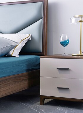 2020新款床北欧皮床胡桃白蜡木卧室家具组合套装掌上明珠蓝色