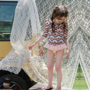 女童女孩中小童可爱公主洋气游泳衣沙滩泳装 新款 儿童泳衣分体长袖