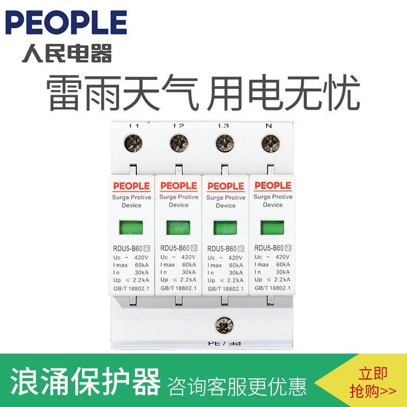 RDU5浪涌保护器家用2P220V防雷器避雷器开关电涌保护V器38人民电