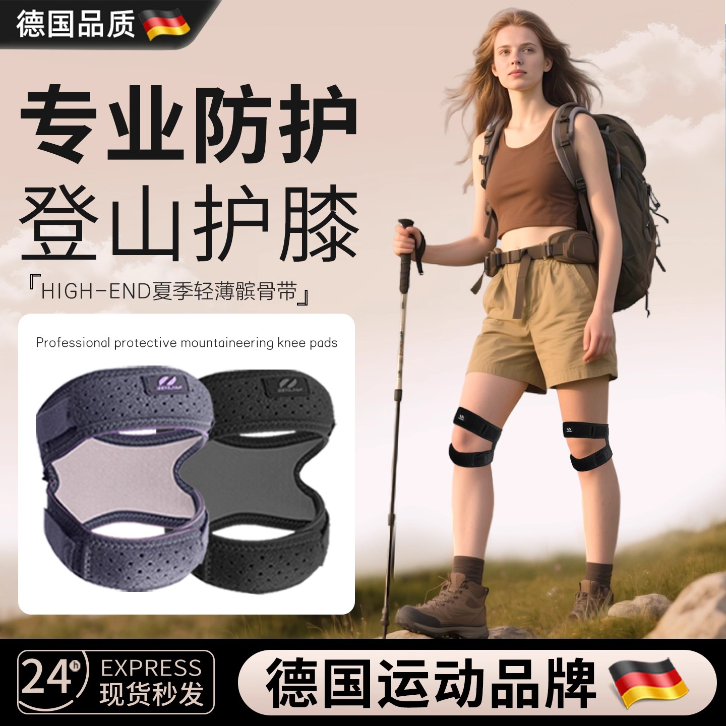 德国登山护膝女运动徒步专用跑步爬山膝盖髌骨保护带专业级羽毛球