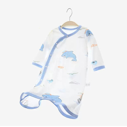 【撤柜专区】品牌专柜新款纯棉宝宝连体衣睡袍婴儿侧开网眼家居服