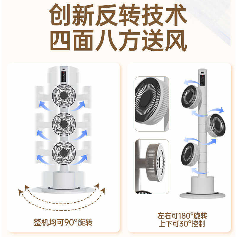 英浦格风扇落地扇多向三头家用强力静音新款空气循环扇小塔扇宿舍
