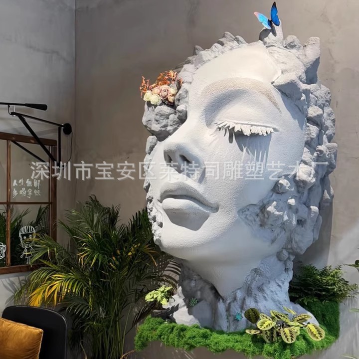 仿真人脸头道具泡沫玻璃钢雕塑服装店商场美容院引流人物艺术装置