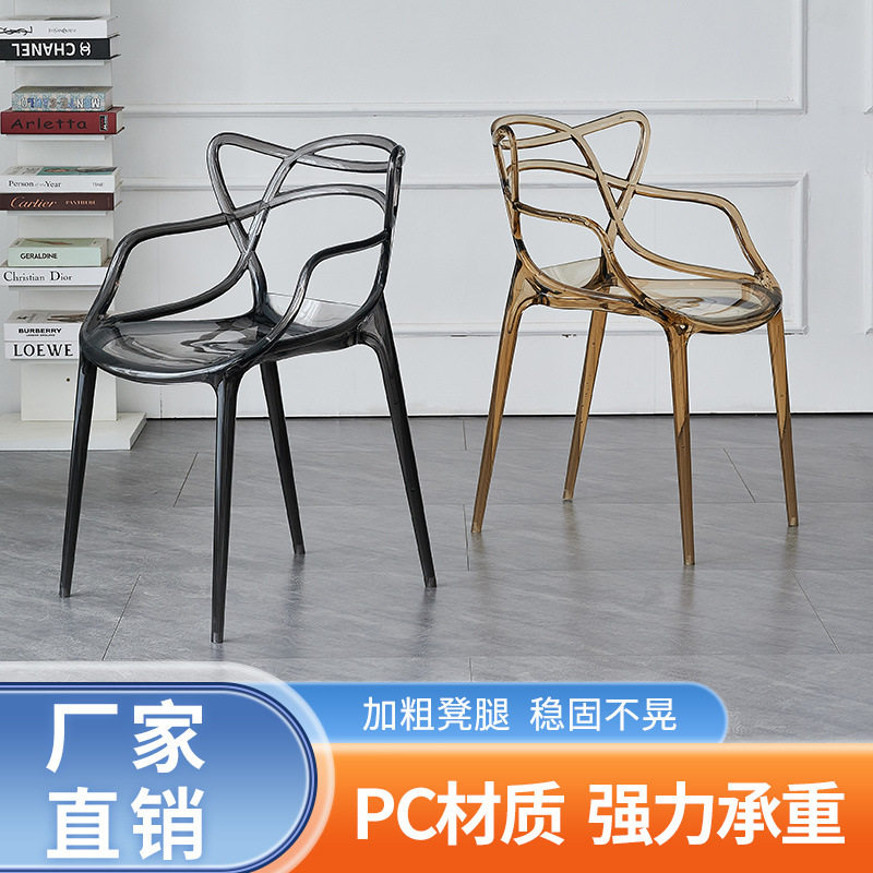 北欧透明餐椅塑料家用凳子亚克力水晶靠背椅简约靠背亚斯休闲椅子