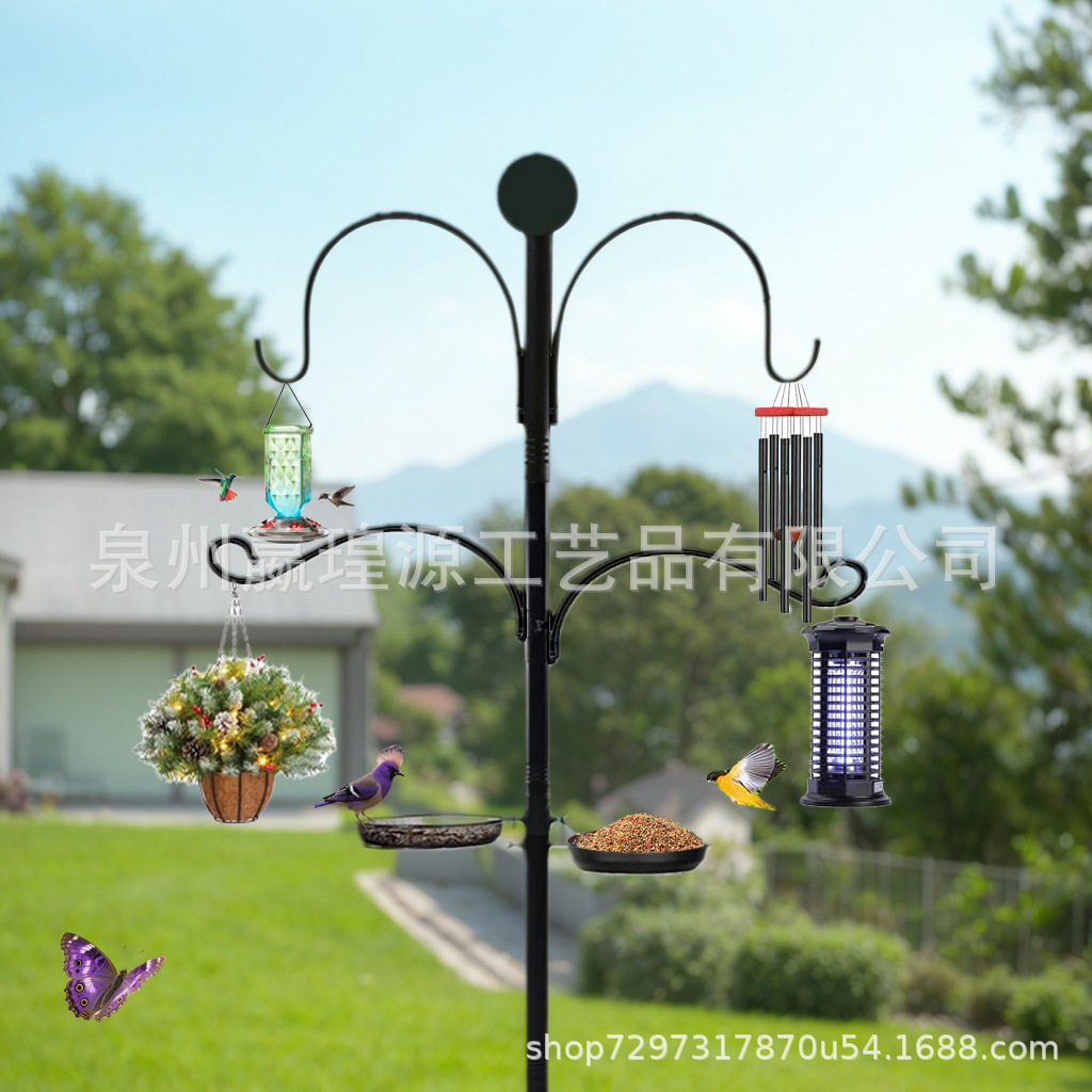25新款4钩带喂鸟器铁艺金属工艺品铁制品户外庭院装饰牧羊钩挂钩