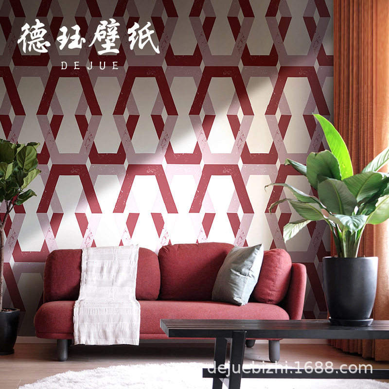 北欧简约无纺布六边形格子壁纸