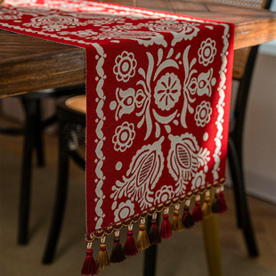 提花新中式桌旗阖家欢乐茶席装饰布置茶几桌旗电视柜高级感盖巾