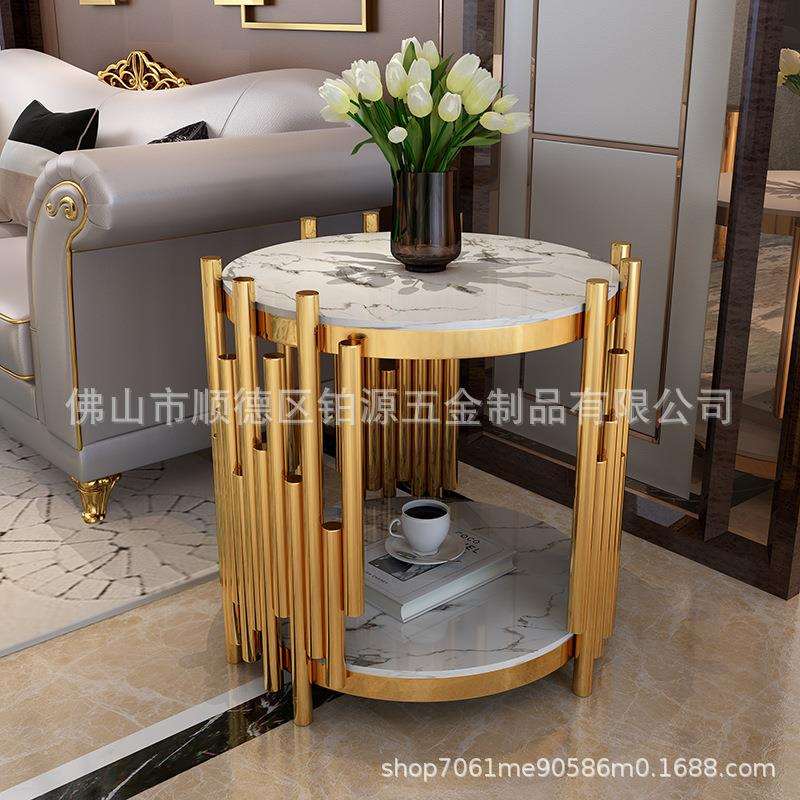欧式不锈钢金色茶几轻奢沙发边几角几酒店金属茶几北欧小茶几圆几