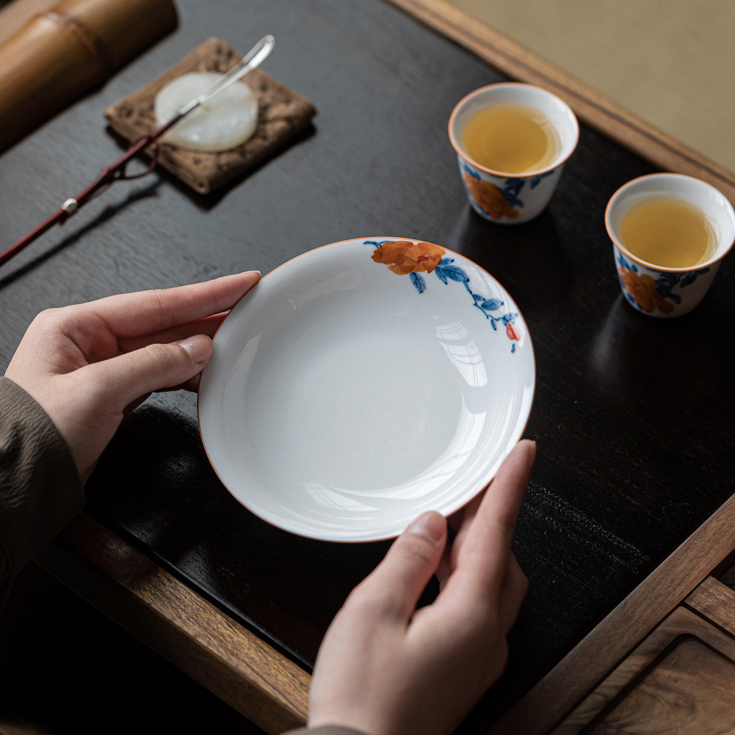 观岚手绘牡丹花圆满壶承干泡台茶承茶托高档家用茶点盘茶具零配件