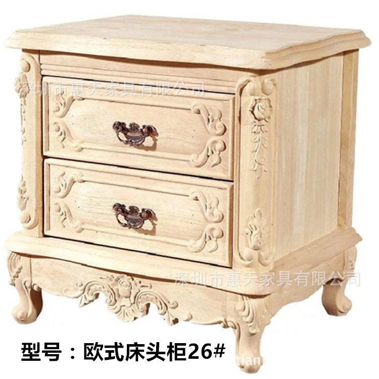 欧式橡木白茬实木床头柜未上漆
