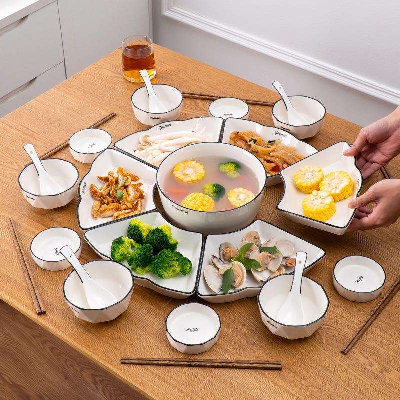 网红创意陶瓷扇形拼盘餐具套装组合家用过年团圆圆桌摆盘菜碟盘子