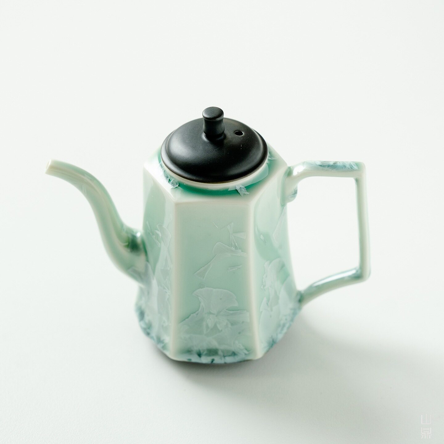 结晶釉窑变薄荷绿六方茶壶家用陶瓷手抓壶设计感高级泡茶壶四方壶