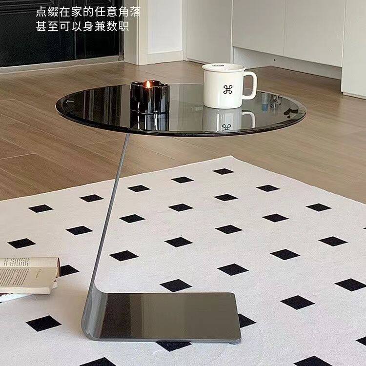 沙发小边几轻奢感玻璃小圆桌客厅小茶几简约现代创意床头角g^
