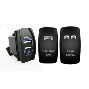 车充 5PIN 1X开关式 OFF镭雕图案开关组合 3.1A 蓝灯