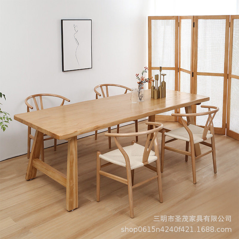 韩式小户型原木简约长桌子客厅餐厅民宿田园风休闲接待实木桌椅