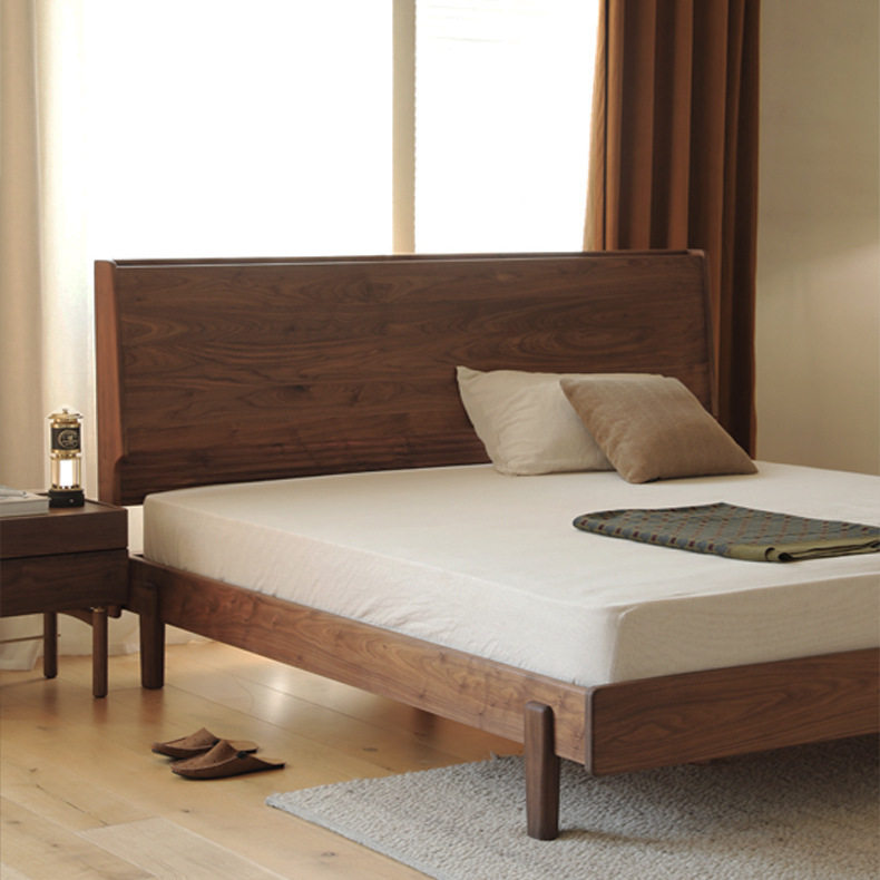 北欧简约黑胡桃全实木双人床日式原木现代简约樱桃木极简式双人床