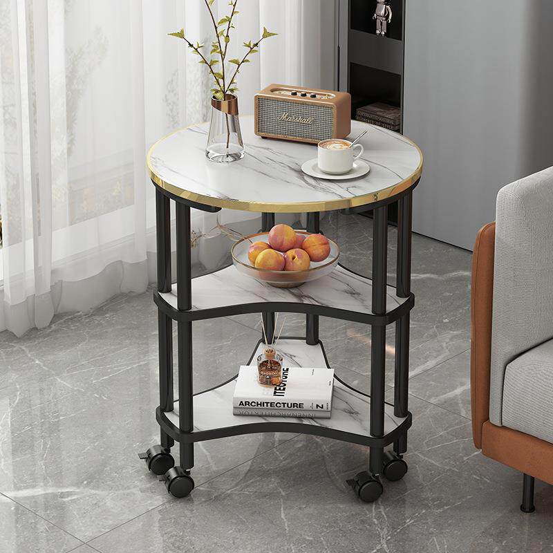 实木茶几可移动大理石岩板纹小桌子家用客厅沙发边几置物架小户型