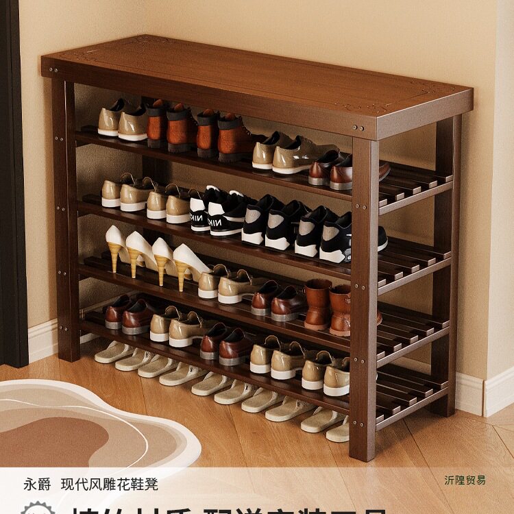鞋架家用门口可坐多层防尘鞋柜置物架简易现代入户实木收纳换鞋凳
