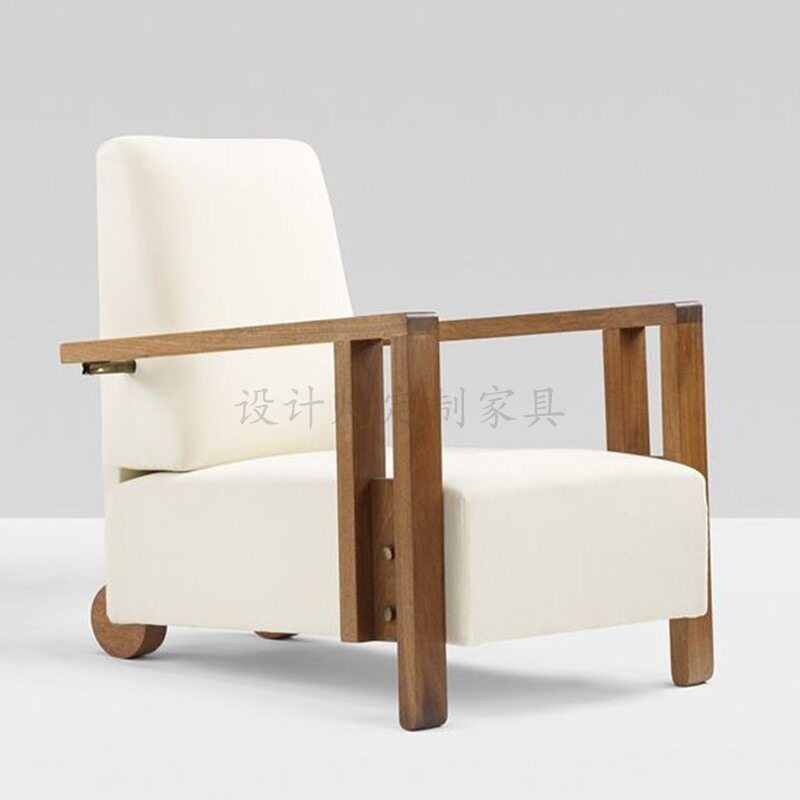 中古设计师新款实木扶手椅民宿会所布艺沙发椅复古茶室会客休闲椅