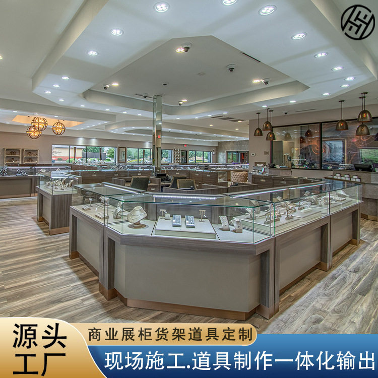 商场中岛珠宝柜异形珠宝展示柜定制木质玻璃首饰柜台珍珠饰品展柜