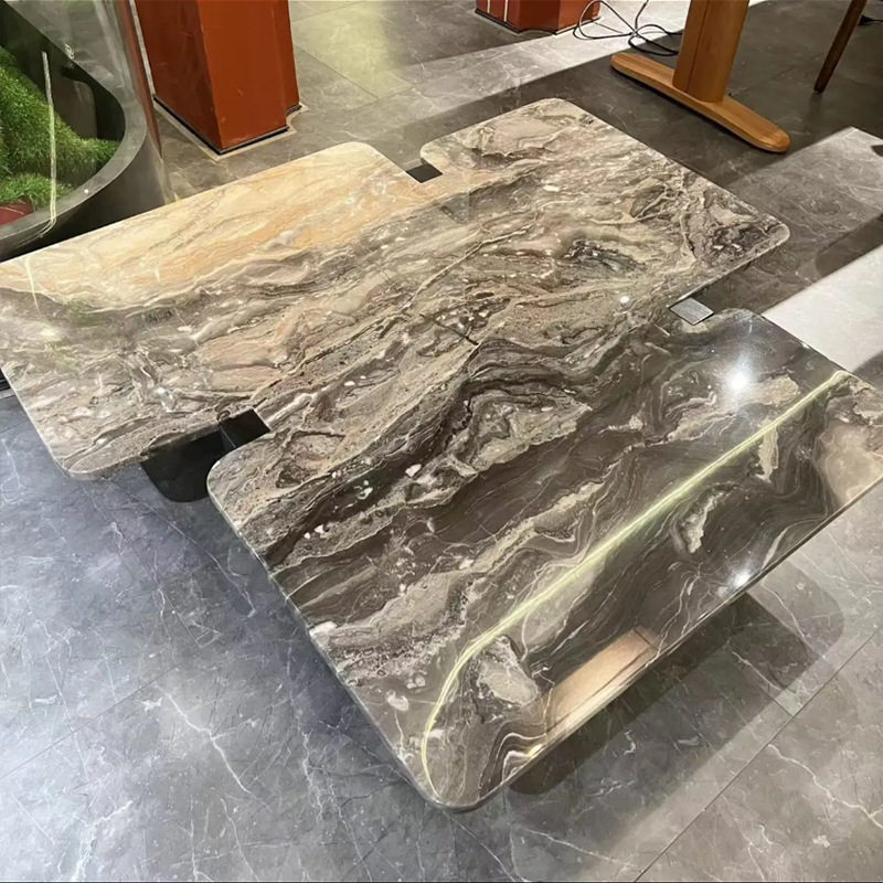 北欧轻奢大理石茶几现代简约网红款异形茶几家用客厅创意不规则茶