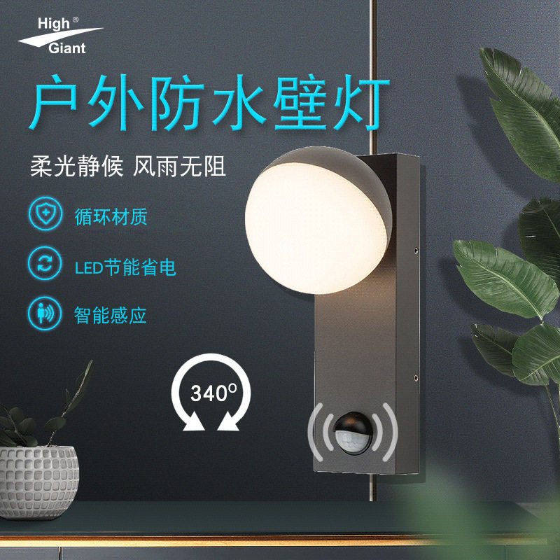 球形人体感应灯 简约户外防水壁灯 阳台LED过道路灯 别墅壁灯