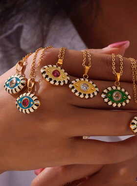 土耳其风格蓝眼睛项链Evil Eye合金滴油恶魔之眼镶钻锁骨链