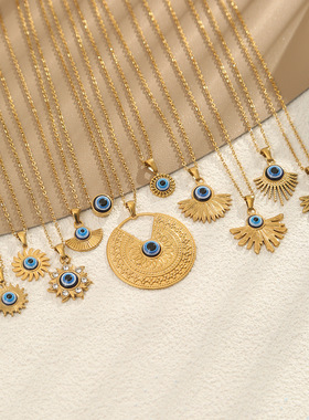 土耳其恶魔之眼吊坠项链Evil Eye蓝眼睛嘻哈风锁骨链颈链