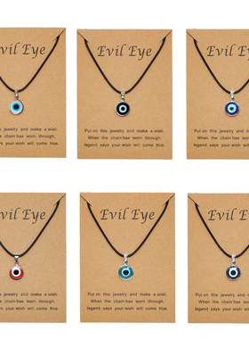 土耳其蓝眼睛锁骨链 Evil Eye合金包边恶魔之眼吊坠项链