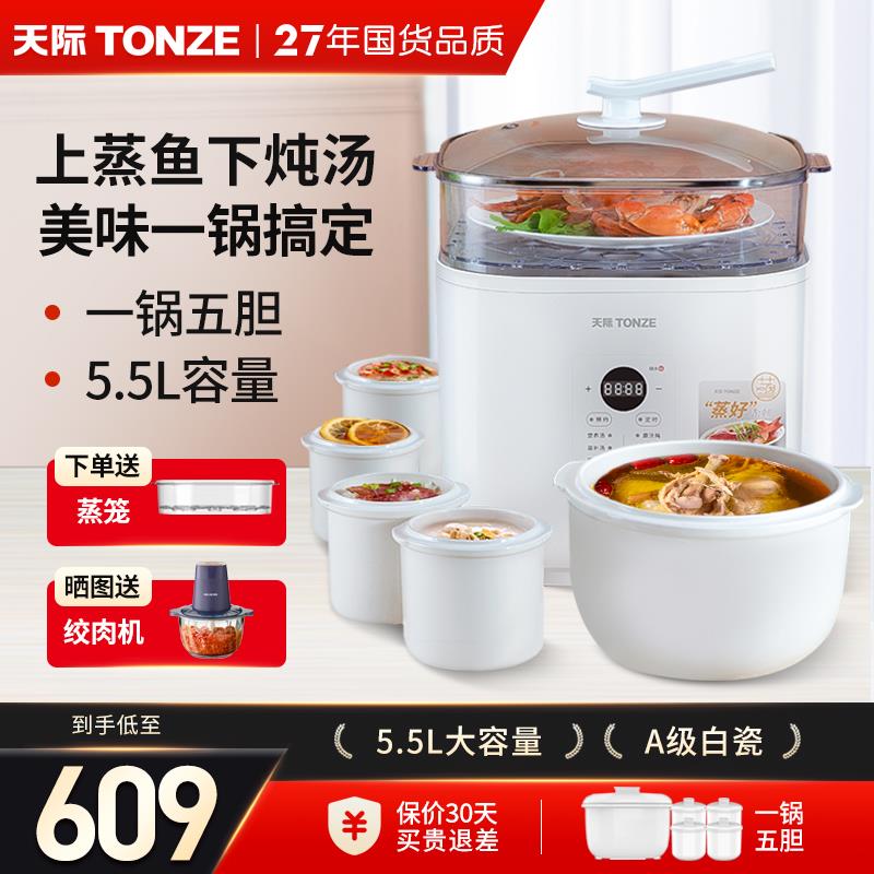 天际电炖锅5.5L陶瓷煲汤家用隔水炖锅全自动专用煮粥电砂锅大容量