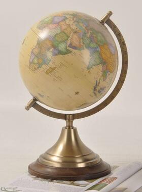 印度进口黄铜欧式覆古风地球仪桌面摆件办公室书房高档工艺装饰品
