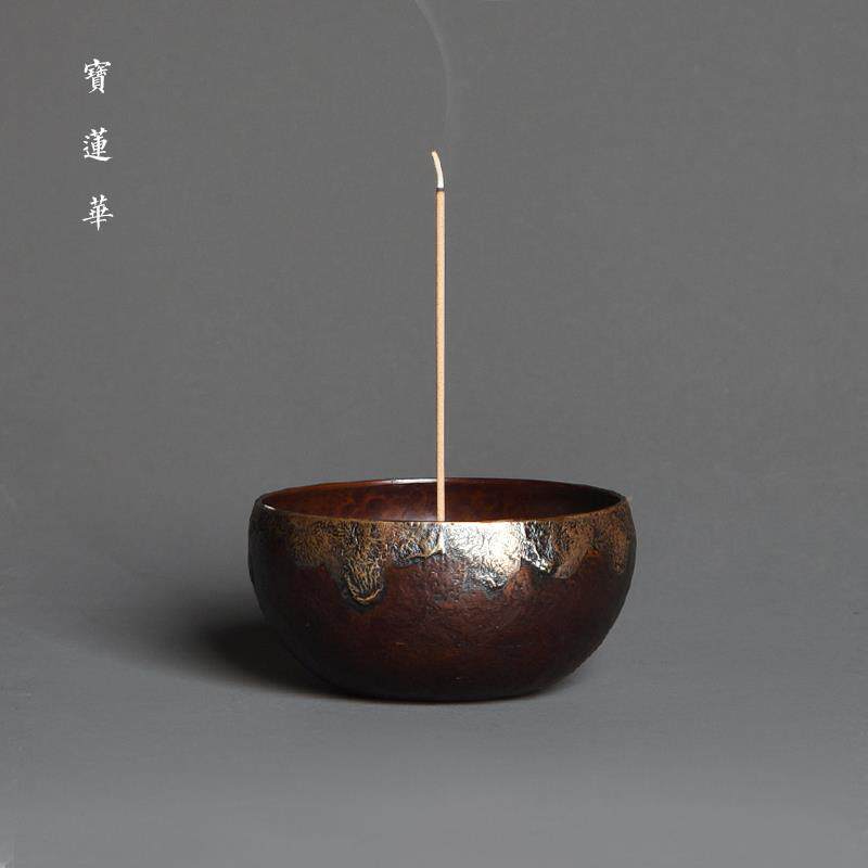 鎏银紫铜香炉 禅韵线香插香篆炉塔香炉中式铜摆件 铜香插座铜茶玩